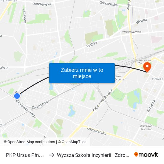 PKP Ursus Płn. 04 to Wyższa Szkoła Inżynierii i Zdrowia map