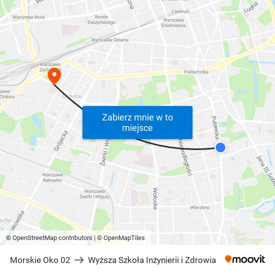 Morskie Oko to Wyższa Szkoła Inżynierii i Zdrowia map