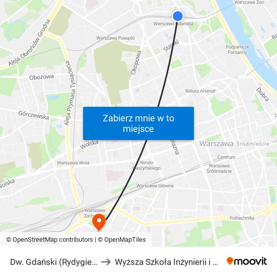 Dw. Gdański (Rydygiera) 01 to Wyższa Szkoła Inżynierii i Zdrowia map