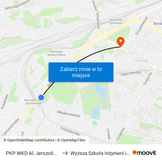 PKP WKD Al. Jerozolimskie 03 to Wyższa Szkoła Inżynierii i Zdrowia map