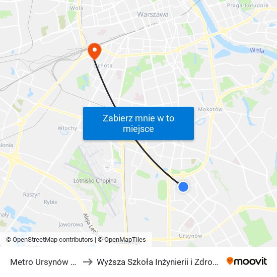 Metro Ursynów 01 to Wyższa Szkoła Inżynierii i Zdrowia map