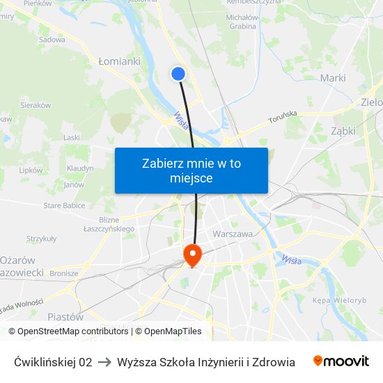 Ćwiklińskiej 02 to Wyższa Szkoła Inżynierii i Zdrowia map