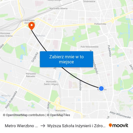 Metro Wierzbno 06 to Wyższa Szkoła Inżynierii i Zdrowia map