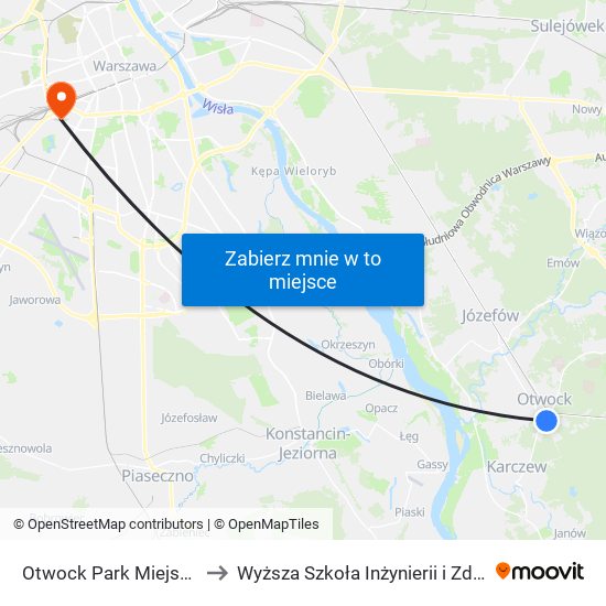 Otwock Park Miejski to Wyższa Szkoła Inżynierii i Zdrowia map