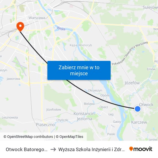 Otwock Batorego to Wyższa Szkoła Inżynierii i Zdrowia map