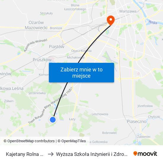 Kajetany Rolna 02 to Wyższa Szkoła Inżynierii i Zdrowia map