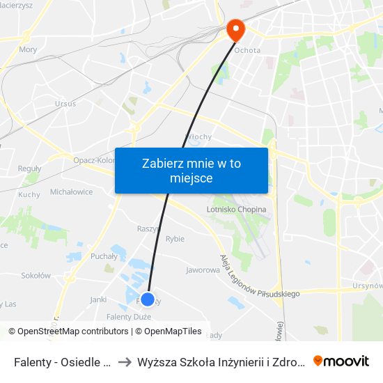 Falenty - Osiedle 01 to Wyższa Szkoła Inżynierii i Zdrowia map