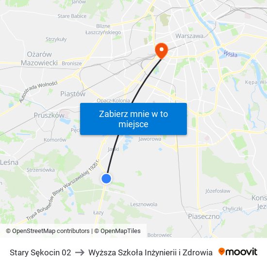 Stary Sękocin to Wyższa Szkoła Inżynierii i Zdrowia map