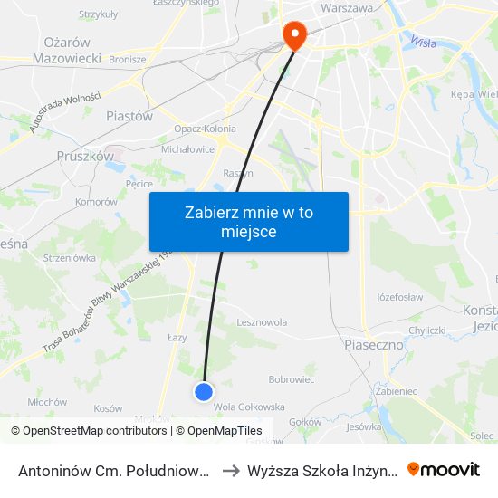 Antoninów Cm. Południowy - Brama Płd. 01 to Wyższa Szkoła Inżynierii i Zdrowia map