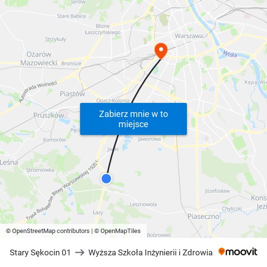 Stary Sękocin 01 to Wyższa Szkoła Inżynierii i Zdrowia map