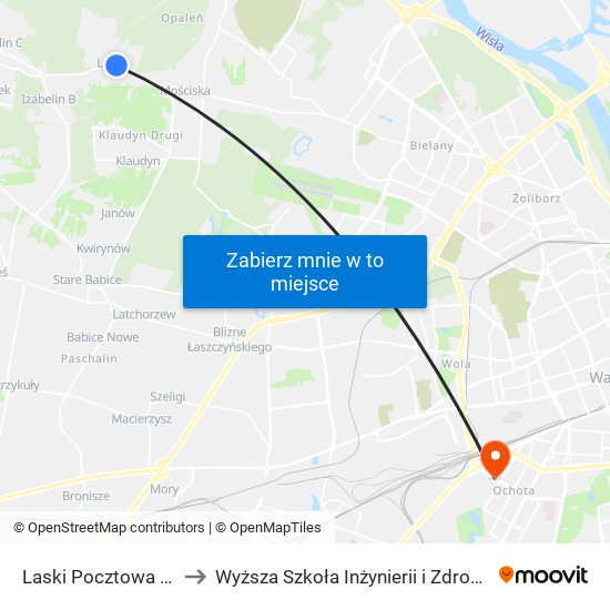 Laski Pocztowa to Wyższa Szkoła Inżynierii i Zdrowia map