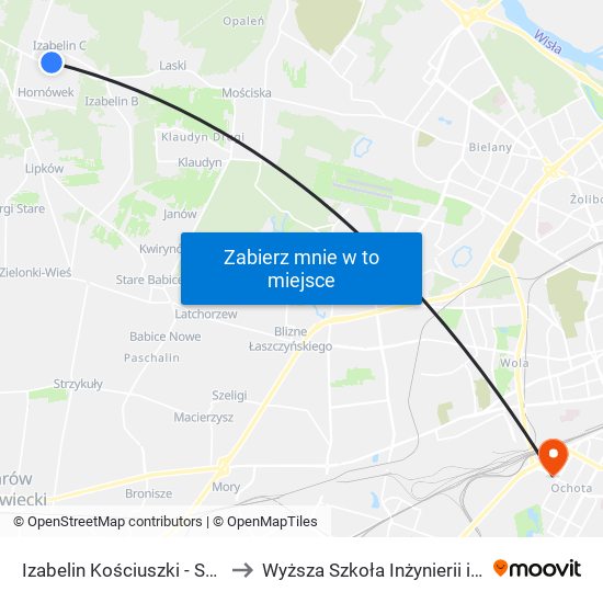 Izabelin Kościuszki - Szkoła 02 to Wyższa Szkoła Inżynierii i Zdrowia map