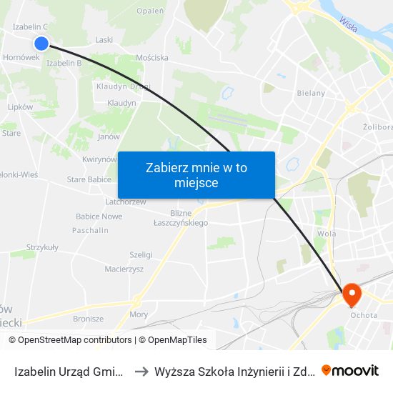 Izabelin Urząd Gminy to Wyższa Szkoła Inżynierii i Zdrowia map