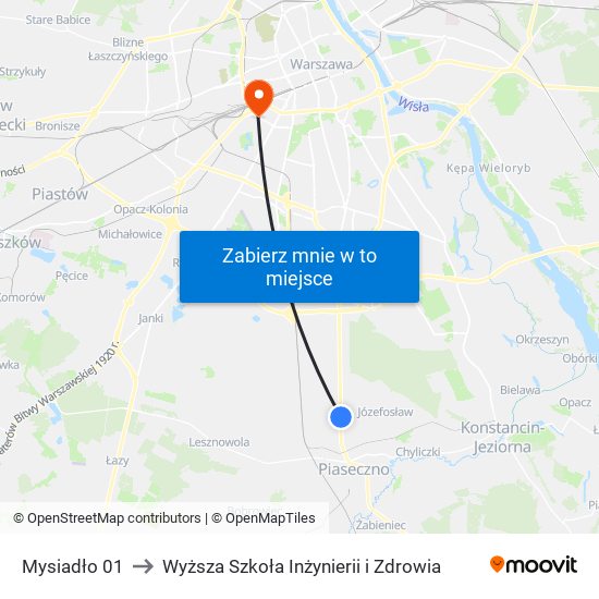 Mysiadło 01 to Wyższa Szkoła Inżynierii i Zdrowia map