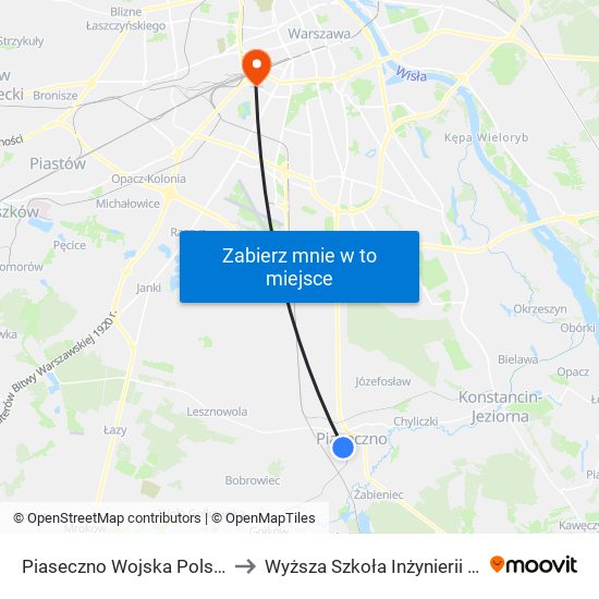 Piaseczno Wojska Polskiego to Wyższa Szkoła Inżynierii i Zdrowia map