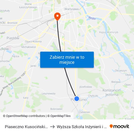 Piaseczno Kusocińskiego 01 to Wyższa Szkoła Inżynierii i Zdrowia map