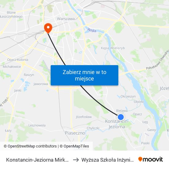 Konstancin-Jeziorna Mirków - Szkoła 02 to Wyższa Szkoła Inżynierii i Zdrowia map