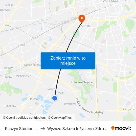 Raszyn Stadion to Wyższa Szkoła Inżynierii i Zdrowia map