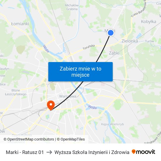 Marki - Ratusz 01 to Wyższa Szkoła Inżynierii i Zdrowia map