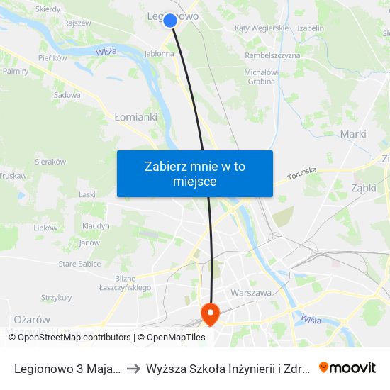 Legionowo 3 Maja to Wyższa Szkoła Inżynierii i Zdrowia map