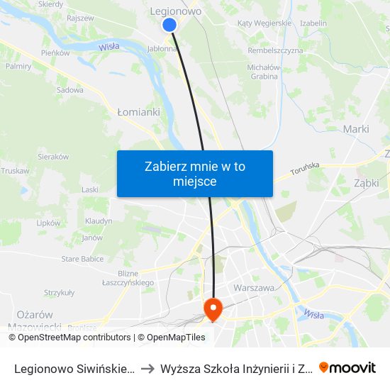 Legionowo Siwińskiego 01 to Wyższa Szkoła Inżynierii i Zdrowia map