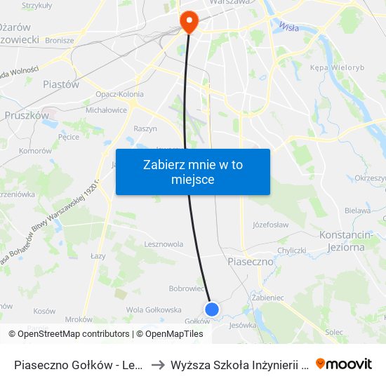 Piaseczno Gołków - Letnisko 01 to Wyższa Szkoła Inżynierii i Zdrowia map