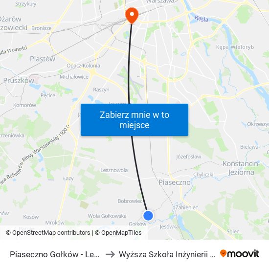 Piaseczno Gołków - Letnisko 02 to Wyższa Szkoła Inżynierii i Zdrowia map