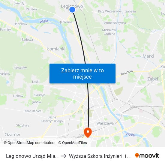 Legionowo Urząd Miasta 01 to Wyższa Szkoła Inżynierii i Zdrowia map