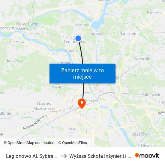 Legionowo Al. Sybiraków 02 to Wyższa Szkoła Inżynierii i Zdrowia map