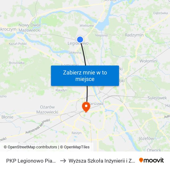 PKP Legionowo Piaski 01 to Wyższa Szkoła Inżynierii i Zdrowia map