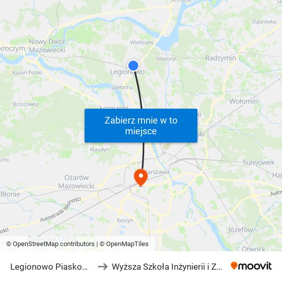 Legionowo Piaskowa 01 to Wyższa Szkoła Inżynierii i Zdrowia map