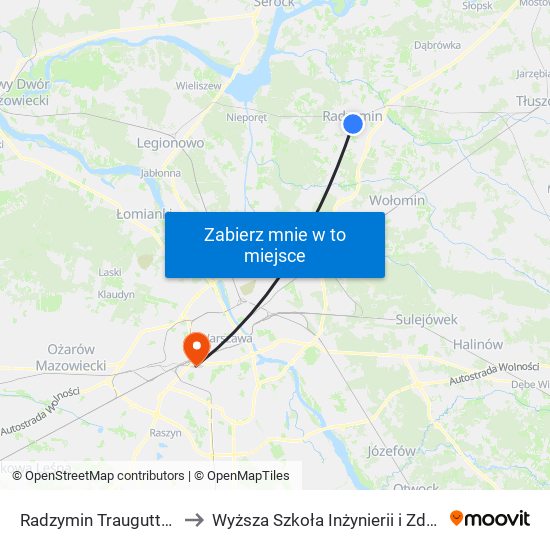 Radzymin Traugutta to Wyższa Szkoła Inżynierii i Zdrowia map