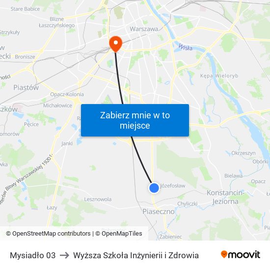 Mysiadło 03 to Wyższa Szkoła Inżynierii i Zdrowia map