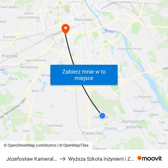 Józefosław Kameralna 02 to Wyższa Szkoła Inżynierii i Zdrowia map