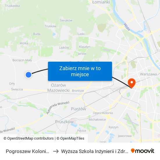 Pogroszew Kolonia 01 to Wyższa Szkoła Inżynierii i Zdrowia map