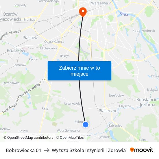 Bobrowiecka 01 to Wyższa Szkoła Inżynierii i Zdrowia map