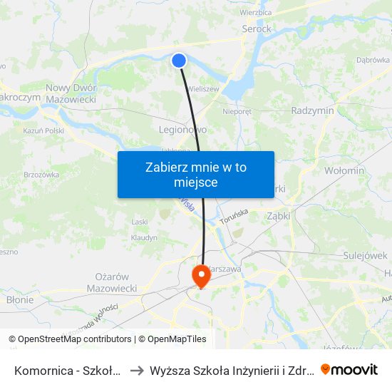 Komornica - Szkoła 01 to Wyższa Szkoła Inżynierii i Zdrowia map