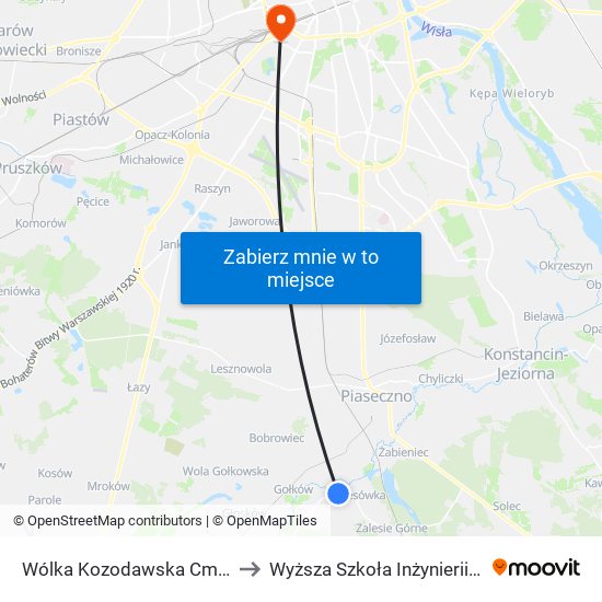 Wólka Kozodawska Cmentarz to Wyższa Szkoła Inżynierii i Zdrowia map