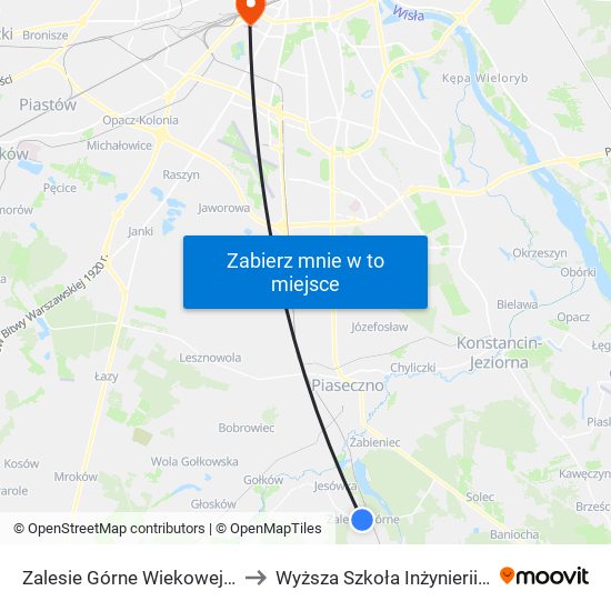 Zalesie Górne Wiekowej Sosny 01 to Wyższa Szkoła Inżynierii i Zdrowia map