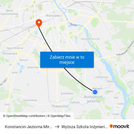 Konstancin-Jeziorna Mirkowska 01 to Wyższa Szkoła Inżynierii i Zdrowia map