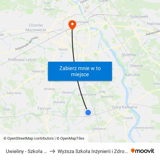 Uwieliny - Szkoła 01 to Wyższa Szkoła Inżynierii i Zdrowia map