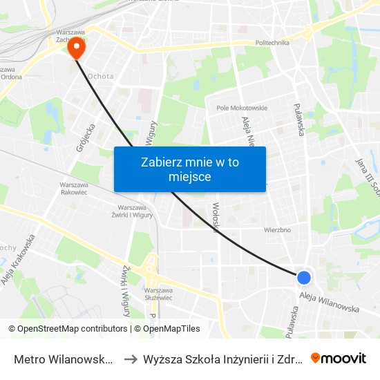 Metro Wilanowska 02 to Wyższa Szkoła Inżynierii i Zdrowia map