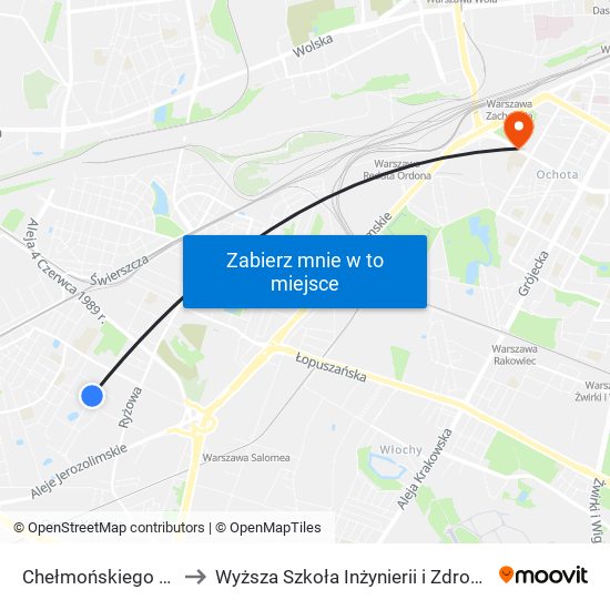 Chełmońskiego 01 to Wyższa Szkoła Inżynierii i Zdrowia map