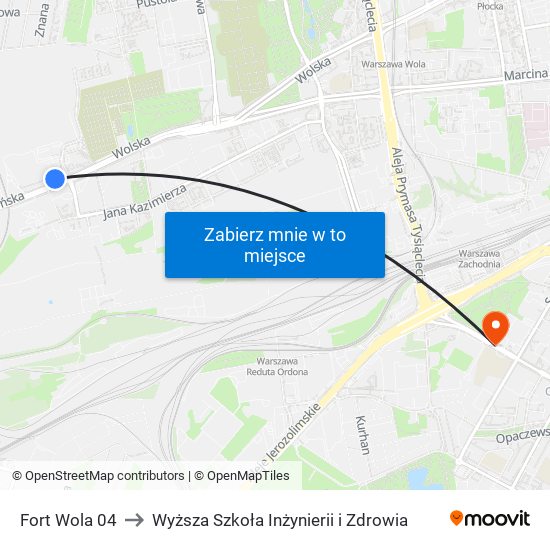 Fort Wola to Wyższa Szkoła Inżynierii i Zdrowia map