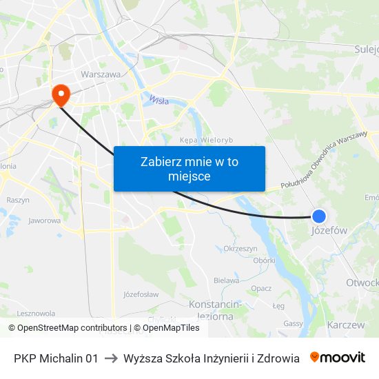 PKP Michalin to Wyższa Szkoła Inżynierii i Zdrowia map