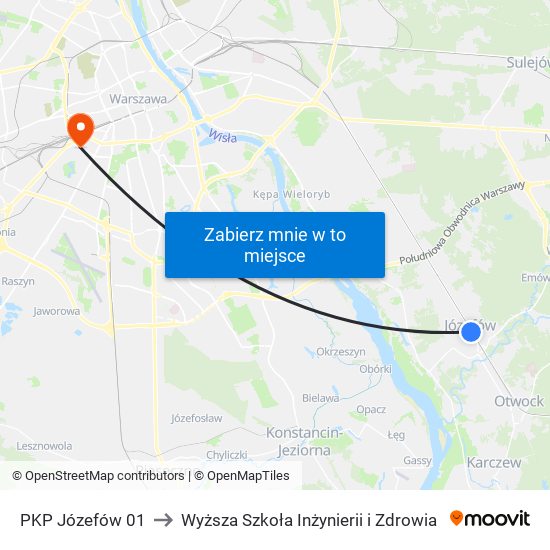 PKP Józefów 01 to Wyższa Szkoła Inżynierii i Zdrowia map