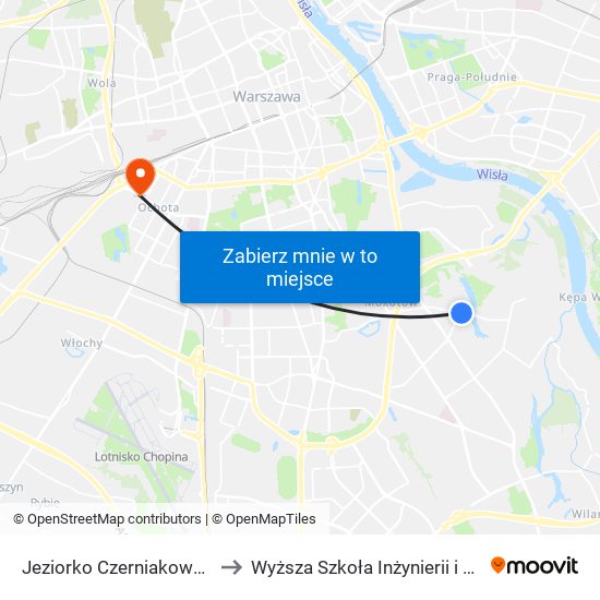 Jeziorko Czerniakowskie 01 to Wyższa Szkoła Inżynierii i Zdrowia map