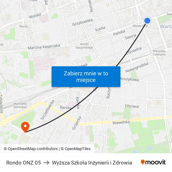 Rondo ONZ 05 to Wyższa Szkoła Inżynierii i Zdrowia map