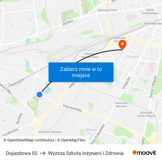 Dojazdowa 02 to Wyższa Szkoła Inżynierii i Zdrowia map