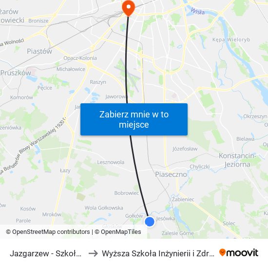 Jazgarzew - Szkoła 01 to Wyższa Szkoła Inżynierii i Zdrowia map